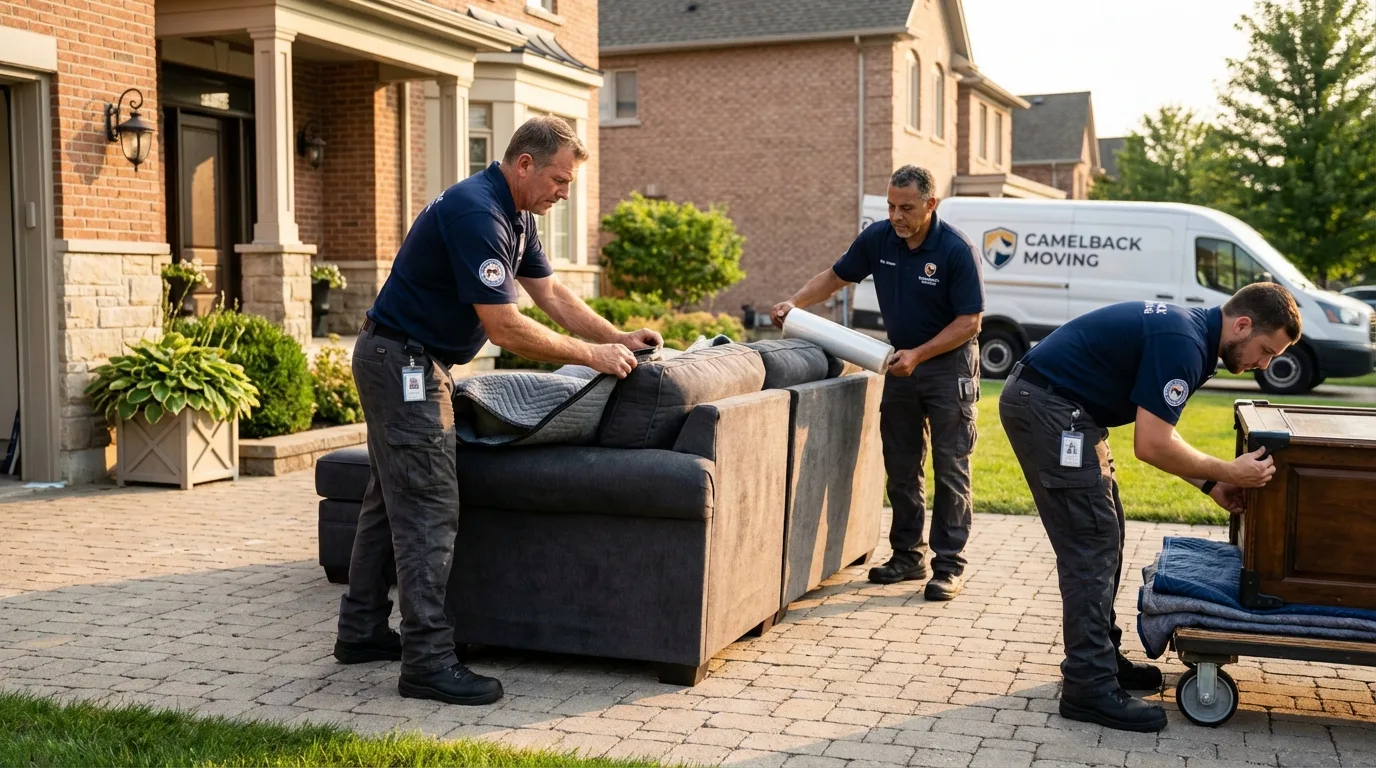 Large estate moving crew wrapping furniture in Delaware City, DE