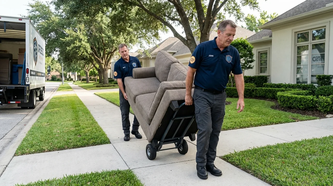 Local residential moving crew loading furniture in Delaware City, DE